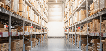Aisle with boxes in factory